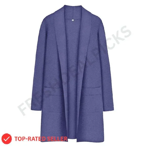 Oversized Cardigan Sweater Open Front Lapel Collar Pocket Chic Winter Coatigan - Picture 1 of 6